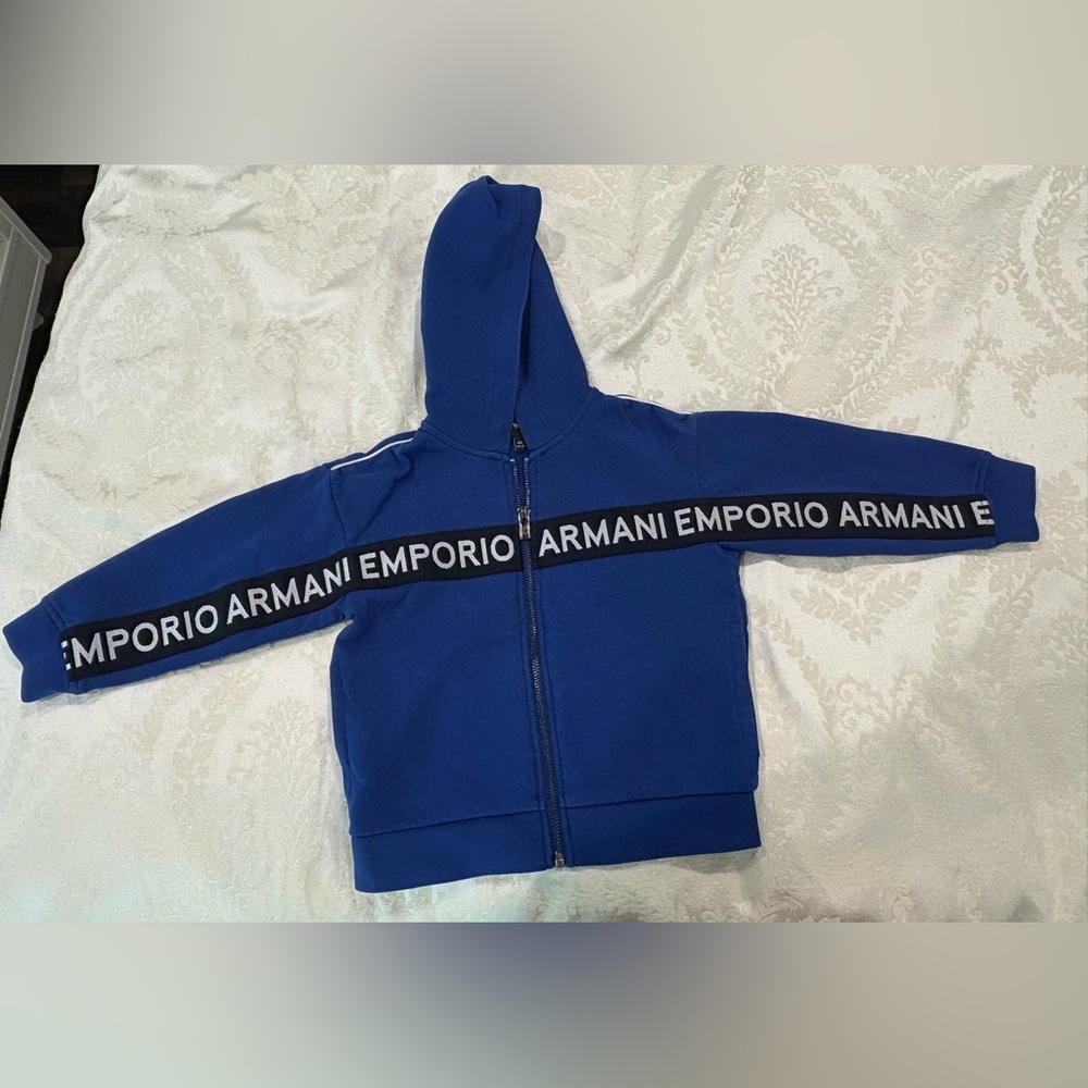 Emporio Armani Royal Blue Kids Hooded Zip Jacket with Logo Tape